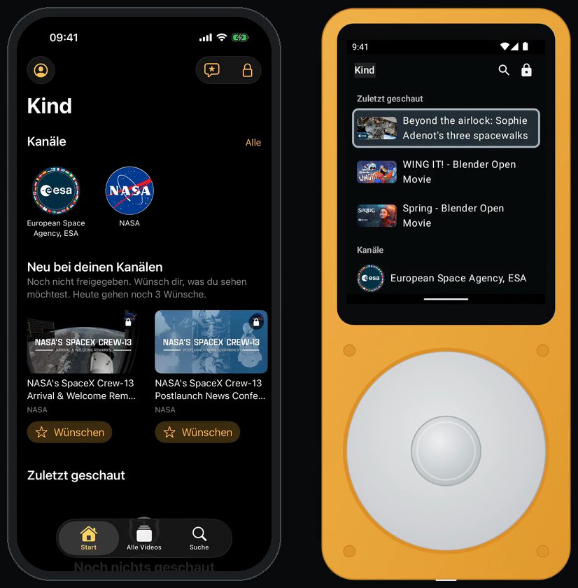 SideTube on iPhone and SidePhone: home screen with approved channels and recently watched videos